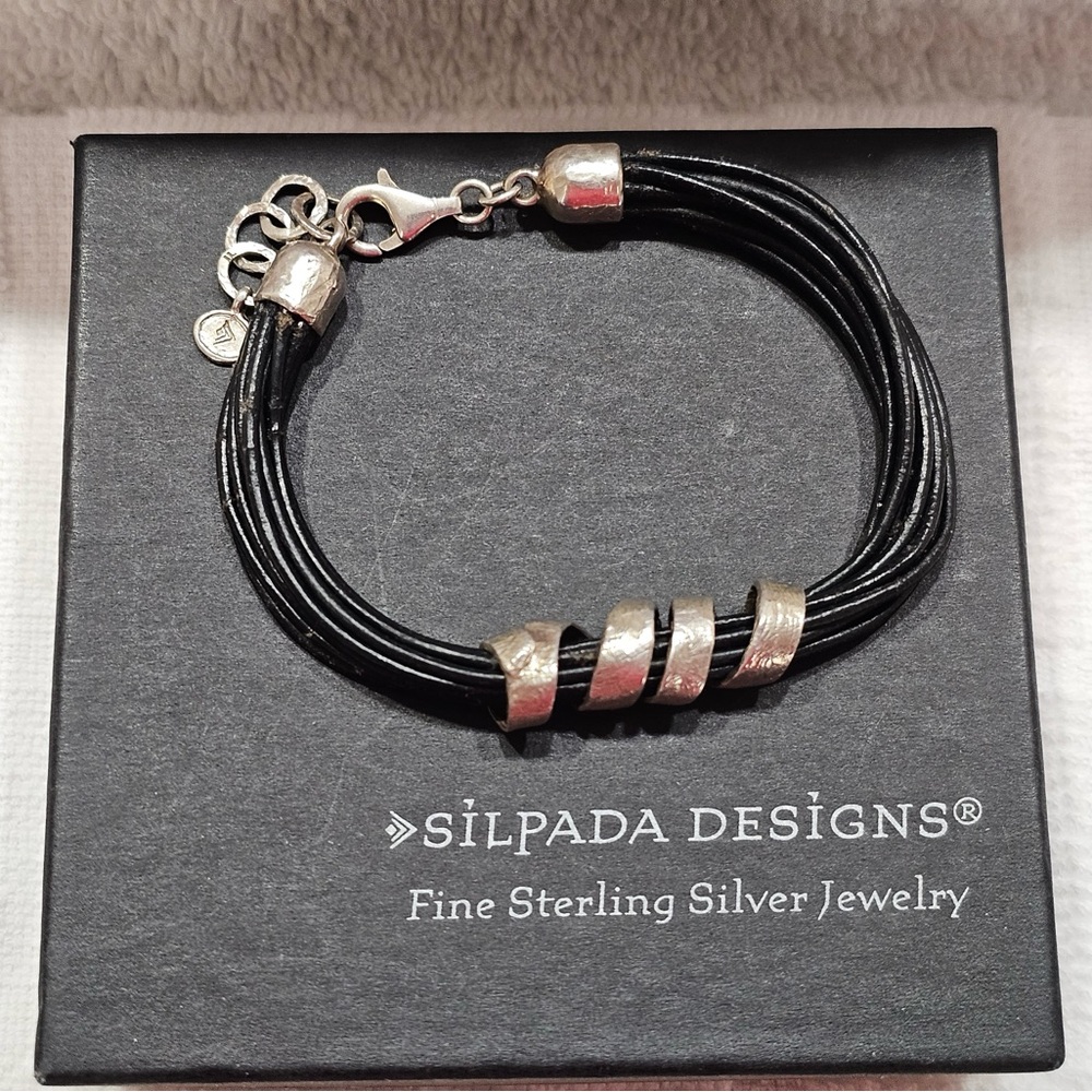 Silpada Leather and 925 Silver Bracelet Adjustable